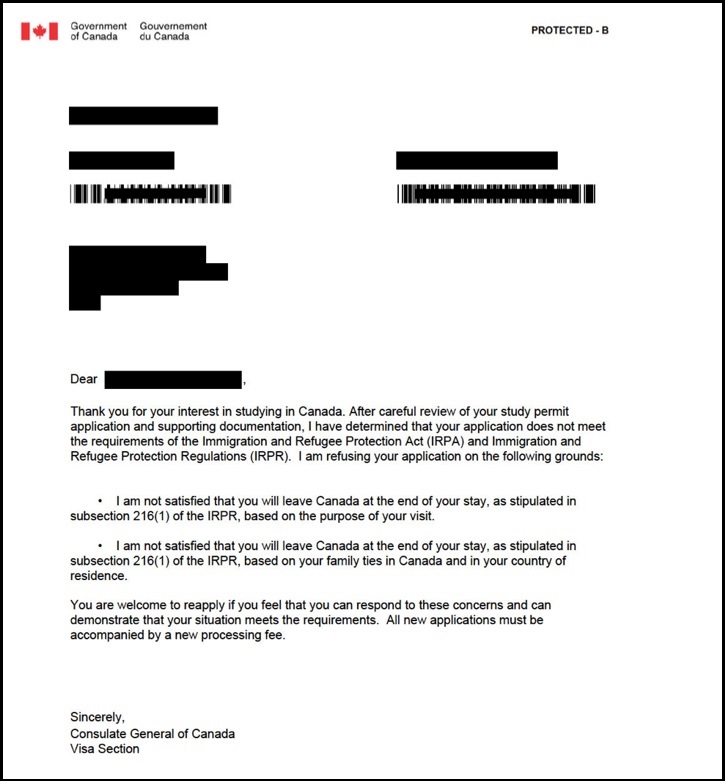 cover letter for visa rejection